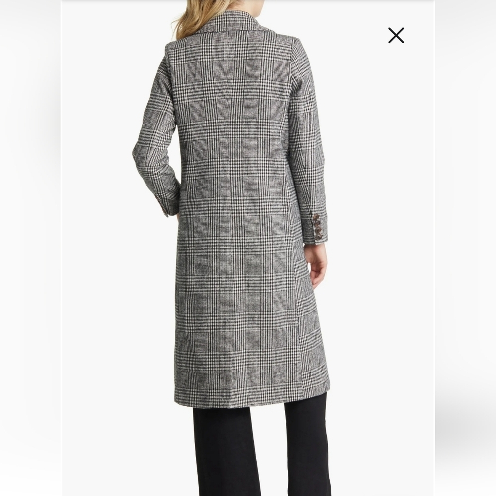 Halogen Tailored Double Breasted Long Plaid Coat - Picture 3 of 7